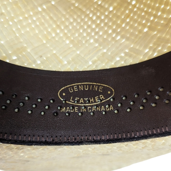 Biltmore Western Cowboy Hat Straw Feather Leather Band 7 1/8 57 cm Ivory Brown - Picture 9 of 13